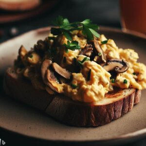 Huevos Revueltos con Champiñones sobre Pan